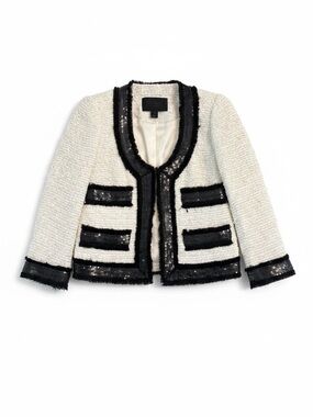 J. Crew Collection Sequin-Trim Tweed Lady Jacket Cream/Black Size 0